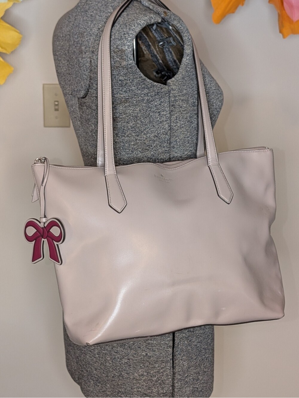 2103 - Kate Spade New York Light Pink Leather Tote Bag with Bow Charm